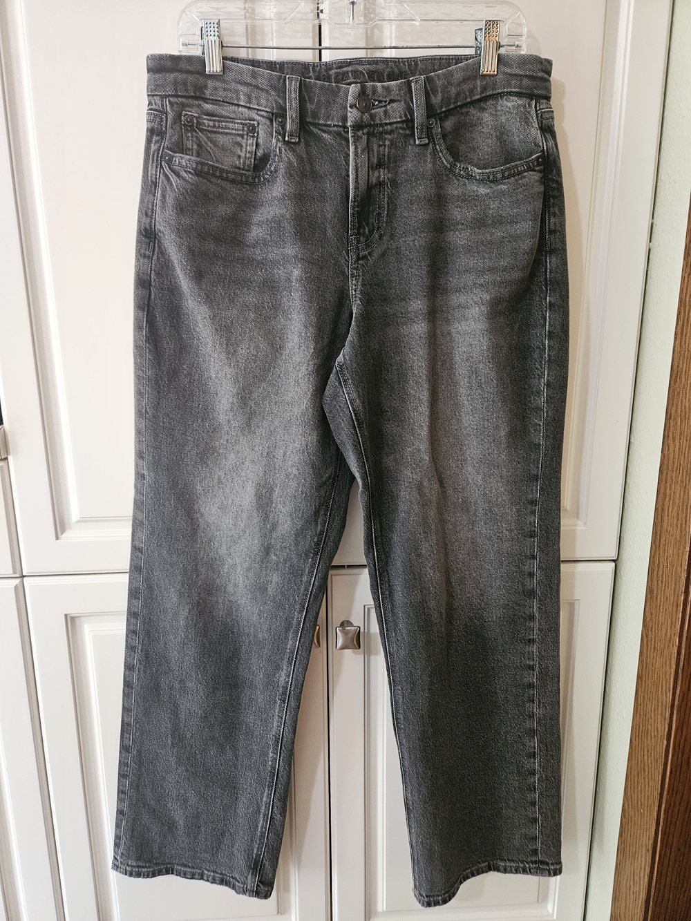 American Eagle Curvy Straight Leg Stretch Jeans Washed Black Gray Y2k 90s Grunge